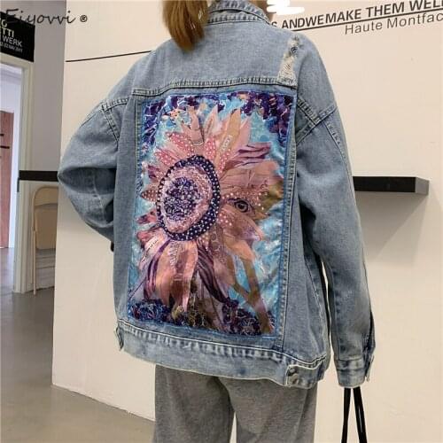 Jean Jacket Women Print Coat Oversized Jeans Denim Coat Korean Coats Spring Autumn 2021 New Jackets For Women Harajuku Top
