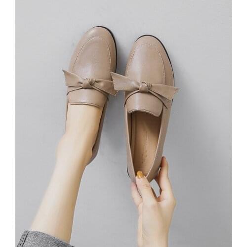 2021 Butterfly-Knot oxford shoes women derby slip on low heels loafers brogue small letaher shoes woman flats plus size 34-44