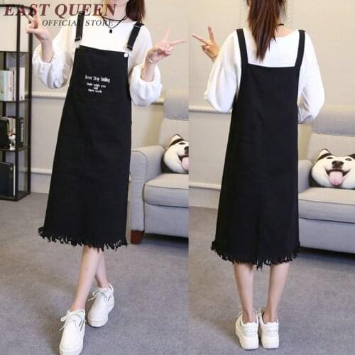 Preppy style womens summer dresses 2019 summer black jeans sundress with pockets long summerdress denim clothing women NN0511 YQ