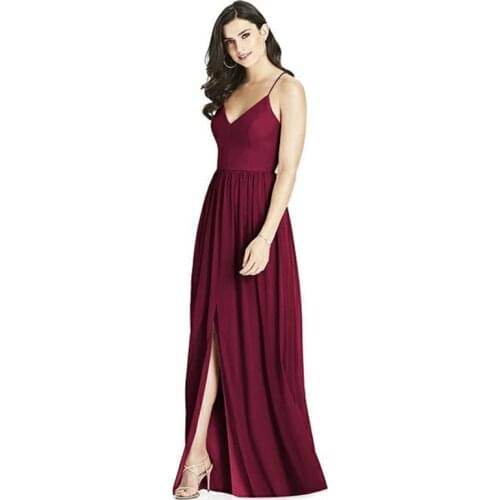 Womens Full Dress Solid Color Spaghetti Strap Backless Chiffon Evening Dress L5182