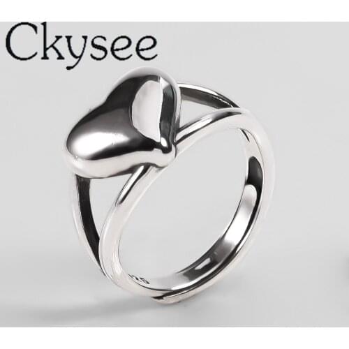 Ckysee 100% 925 Sterling Silver Simple Trendy Heart-Shaped Rings Adjustable Closed Ring For Woman Dia 18mm 925 Silver Charms jew