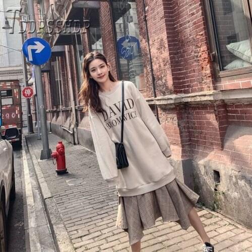 2019 Fake 2 Pieces Plus Size Women Dress Loose Autumn Winter Bottoming Female Dresses