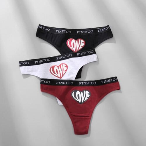 FINETOO Printing Panties Love Heart Cotton Underwear Women M-2XL Female thong Plus Size Girls Briefs Lingerie 2021 G-string