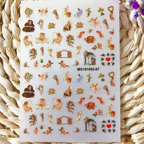 1pc Angel Flower Pattern Nail Stickers Cupid Self-Adhesive Transfer Decals Slider 3D DIY Tips Nail Art Decorations Manicure Wrap