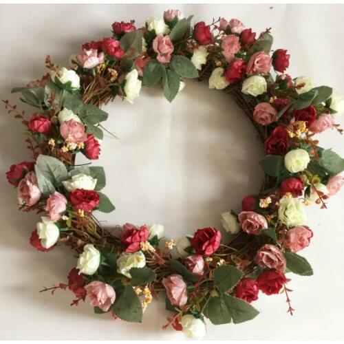 1pc Door Hanging Garland Ornaments Heart-shaped Wreath Love Flower Wedding Christmas Wreath Wall Lintel Simulation