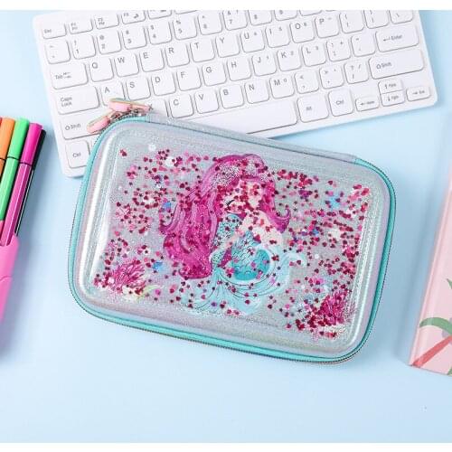 10 Inch Gradually Changing Sand Mermaid Waterproof Pencil Case,Pencil Box,Eva 3-layer Pencil Case,Large-capacity Stationery