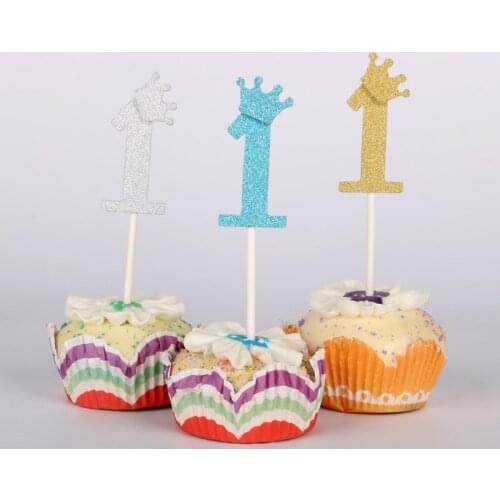 12pcs Crown 1 Birthday Cupcake Toppers 1st Party Decorations Theme Party Supplies Kids Boy Birthday Party Decorations