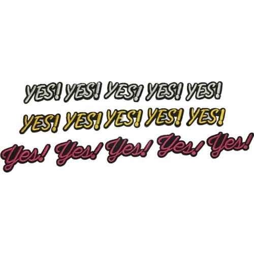 20pcs 2019 New White/Gold/Pink yes! Embroidered Iron on Patches for Clothing Shoes Small Letters Embroidery Applique Sewing DI