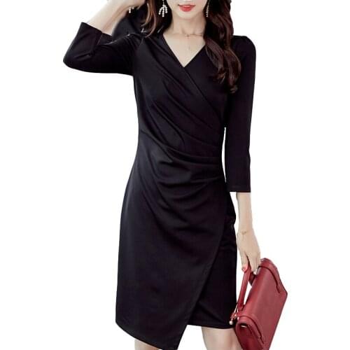 2020 new spring summer women dresses large size was thin fashion casual wild solid color slim Seven-quarter sleeve dress female