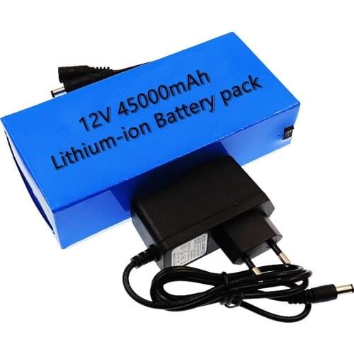 2021 100% New Portable 12v 45000mAh 18650 Lithium-ion Battery pack DC 12.6V 45Ah battery With bms+12.6V 1A EU Charger