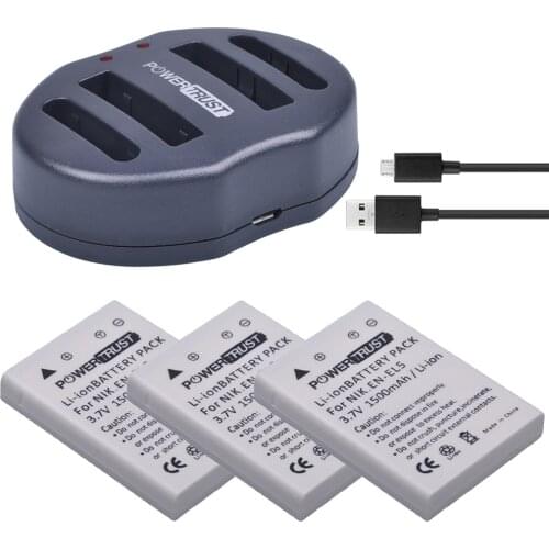 3Pcs EN-EL5 ENEL5 Camera Batteries + Dual USB Charger for NIKON Coolpix P530 P520 P510 P100 P500 P5000 P5100 P6000 3700 4200