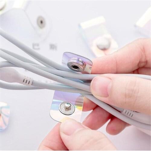 5pc Universal Line Winder PVC Laser Snap Button Porh35 Earphone Data Cable Buckle Porh35 Table Organizer Storage Clip
