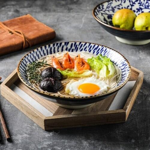 9.5 inch Japanese Noodle Bowl Large Ramen Bowl Microwave Ceramic Dinnerware Salad Rice Fruit Soup Bowl ZM801