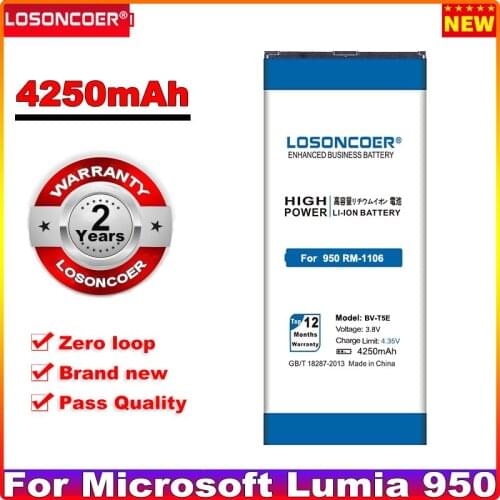 LOSONCOER 4250mAh BV-T5E / BVT5E / BV T5E Mobile Phone Battery For Microsoft Lumia 950 RM-1106 RM-1104 Battery