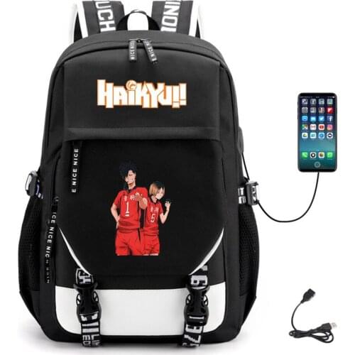 Anime Haikyuu!! USB Backpack Canvas Unisex Packsack Student Schoolbag Teenger Fabric Casual High Quality Laptop Bag