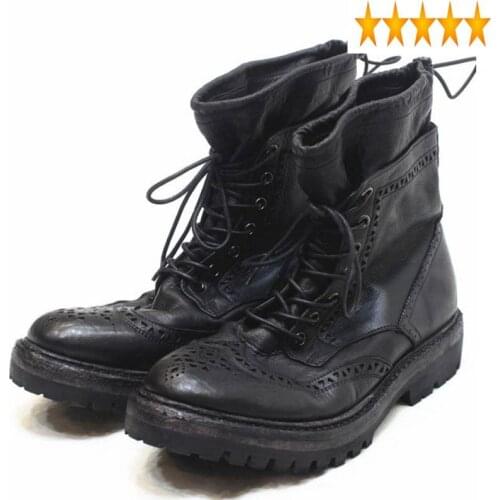 Brogues Luxury Men Vintage Fashion Brand Lace Up Motorcycle Ankle Real Leather Snow Boots Black Platform Work Shoes