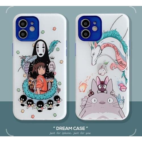 Spirited Away Plating Lens Protection TPU Phone Case for iPhone 12 Pro Max 11 7 8 Plus X XR XS MAX Totoro Anti Knock Phone Cover