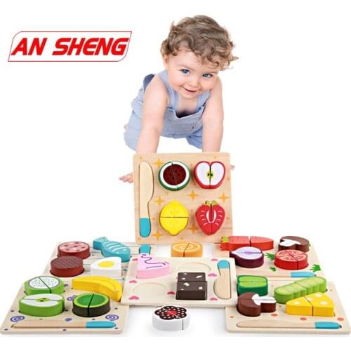Wooden Toy Kitchen Cut Fruits Vegetables Dessert Kids Cooking Kitchen Toy Food Pretend Play Puzzle Educational Toys for Children
