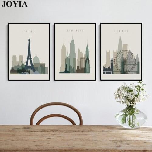 Home Decor Wall Art Abstract City Silhouette Retro Canvas Pictures Paris London New York Decorative Artwork No Frame