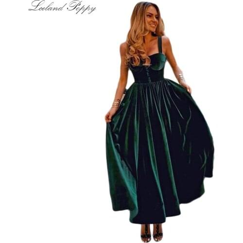 Lceland Poppy Elegant A-line Ankle Length Vintage Prom Dresses 2020 Sleeveless Velvet Long Formal Evening Dresses for Women