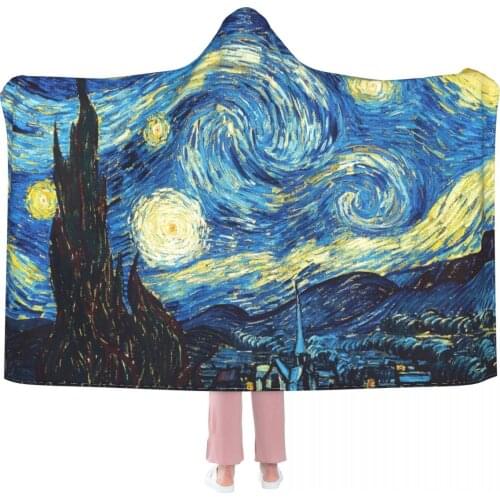 Dutch Painter Van Gogh Classic Oil Paintings 3d printed Hooded Blanket child Sherpa Wearable Blanket Microfiber Bedding style