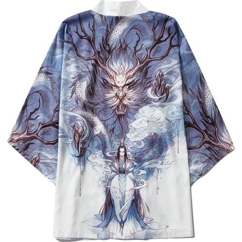 Japan Harajuku Dragon Anime Clothes Robe Japanese Style Cosplay Streetwear Men Women Cardigan Fashion Mujer Kimono Plage Yukata