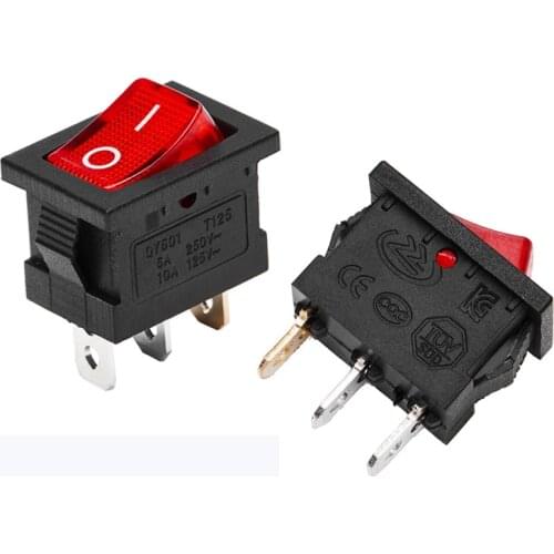 KCD6-101N Plastic Rocker Switch Led 6A 250VAC/10A 123VAC 15X21mm Power Switch 2 Position 6 Pins Button Switch With Red Light