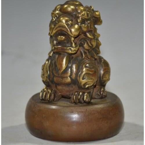 China brass archaize lion seal crafts statue