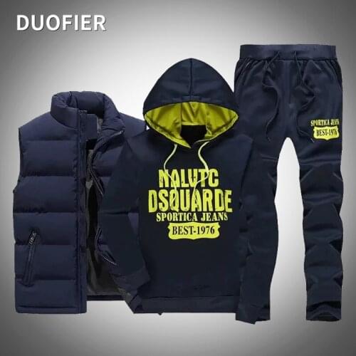 Fashion Tracksuit Men Casual Sportswear Letter Printed Jackets+Pants 3 Pieces Sets Hoodie Sweatshirts Mens Warm Vest Sweatpants