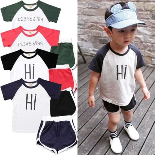 Korean Style Boys Clothing Children Letter For Girl Sports Suit Kids Boy Clothing Set T-shit+Shorts Cotton Hot Sale Kindergarten