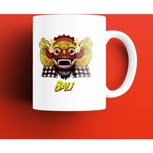 Bali Mask Patterned, Printed White Mug Cup, Porcelain Raw Material, Handle, Gift Product, quality Mug and Printing