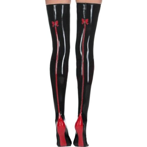 Rubber Latex Stockings Adult Women Rubber Tights Patchwork Colour Thigh-high Fetish Latex Stockings Customize Service LA063