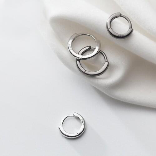 MloveAcc 100% 925 Sterling Silver Black Geometric Smooth Round Hoop Earrings for Women Ear Circle Buckle Femme Trendy Jewelry
