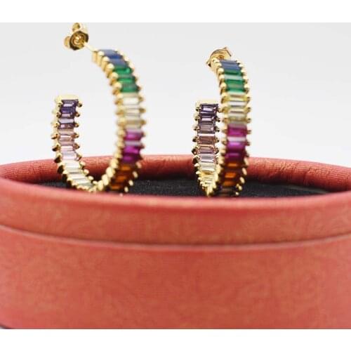 28mm Fashion earrings are inlaid with colorful zircon and round wide earrings stud earrings