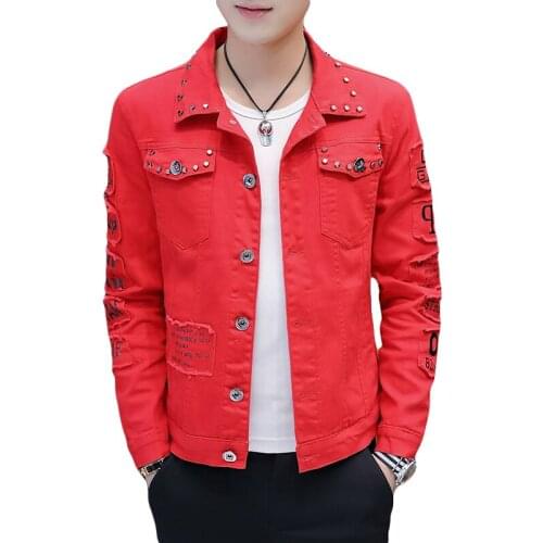 2020 new style Korean youth cotton denim jacket yellow/black/red/white student spring and autumn youth ripped jacket