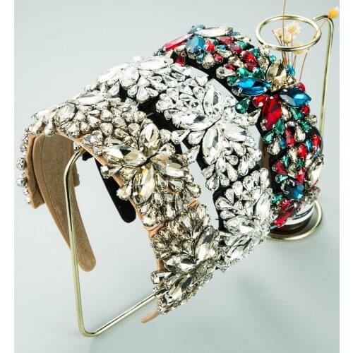 2021 New Rhinestone Bling Crystal Baroque Headbands Colorful Wide Cross Diamond Luxury Hairband for Women Hair Accessories