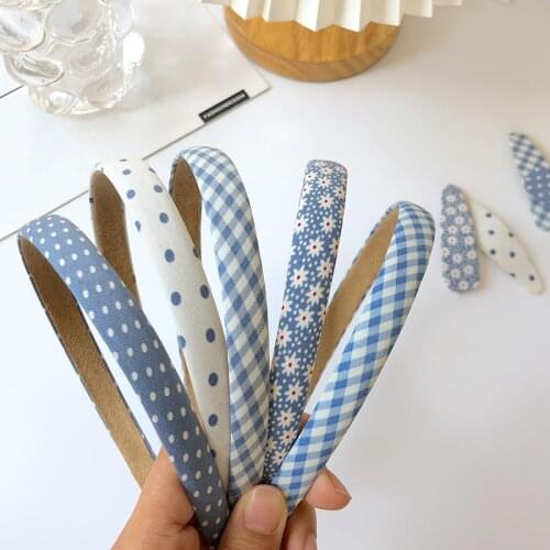 Retro Blue Floral Hairband Printing Women Elastic Hair Hoop Bands Accessories Headband Girls Handwork Fashion Headdress Headwear