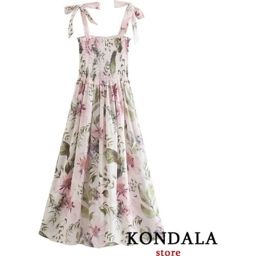 KONDALA Women Knot Shoulder Frill Trim Cami Dress Za Fashion Elastic Trim Chiffon Beach Dress Sleeveless Vintage Dresses Vestido