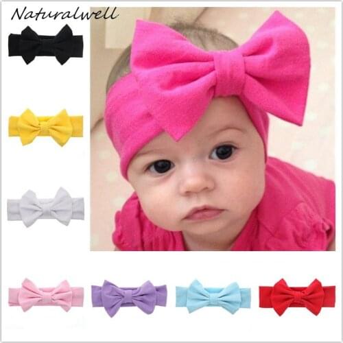 Naturalwell Baby Girls Head wrap Headbands Messy Bow Bow knot Headband Fabric Hairband Newborn Turban Cotton headwrap HB432