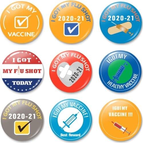 N7MF 3pcs Vaccinated Button Pins I Got My Flu Shot Letters Brooch Health Badges Sign