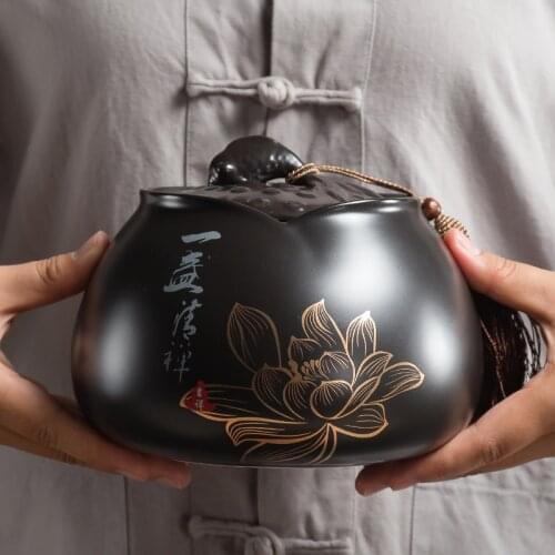 Retro Tea Caddy Ceramics Puer Tea Tea Storage Box Tea Jar Candy Jar Container Storage Box for Home Use Small Storage Chests