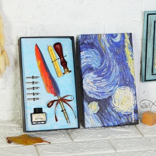 Retro Feather Pen Oil Painting Style Gift Dipped In Water Pen Ink English Calligraphy Extra-smooth writing system starts quickly