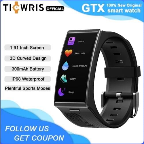 TICWRIS GTX Smart watch 1.9 inch Fitness Tracker Heart Rate Blood Pressure Monitor IP68 Waterproof Smart Clock Men Smartwatch