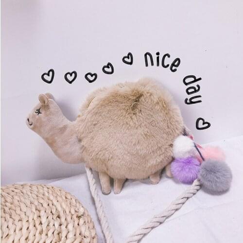 Funny Cartoon Plush Alpaca Animal Shape Bag Creative Ostrich Shoulder Bag Purse Girls Cute Flap Crossbody Bag Plush Ball Q5