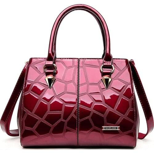2020 Fashion High Quality Patent Leather Luxury Tote Bag Simple Solid Color Stone Pattern Handbag Womens Messenger Shoulder Bag