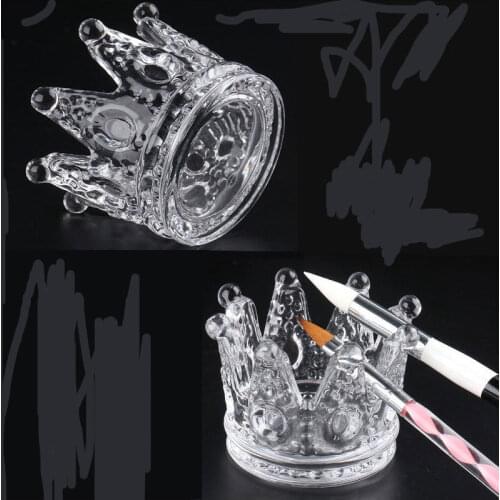 Three-dimensional Embossed Glass Crown Nail Brush Displayer Stand Acrylic Nail Polish Gel Painting Pen Holder Nail Art Manicure
