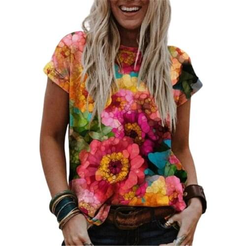 Flower Print Women T-Shirts Summer Short Sleeve Casual Tee O-Neck Oversized Large Size Loose Tops Female Fashion T-Shirt 5XL Top