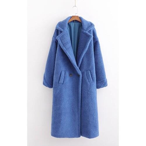Autumn Winter Women Royal Blue Teddy Coat Stylish Female Thick Warm Cashmere Jacket Casual Girls Streetwear