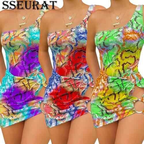 SSEURAT Print Womens Bikinis Set Sexy Sleeveless Bodysuit Lace Up Drawstring Mini Skirts Matching 2 Piece Set Outfit