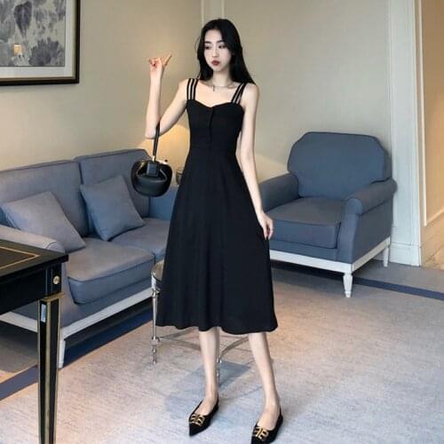 Women Dress Summer 2020 Strapless Long Loose Sleeveless DressesBlack Sling Dress Women Party Dresses